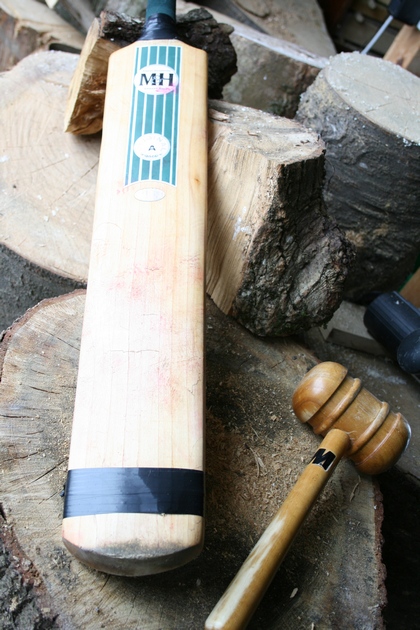 WilloWizard checks damaged cricket bat with mallet